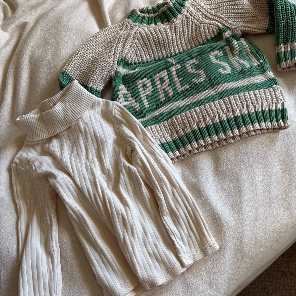 Cozy Green and Cream Knit Sweater for Kids